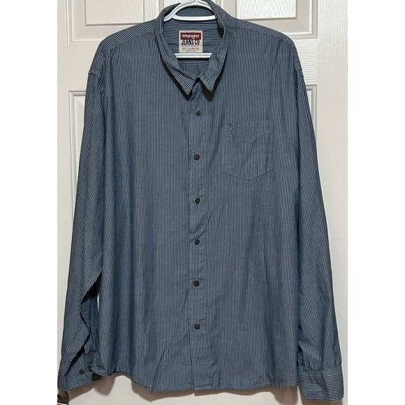 Wrangler Jeans Co Men's Blue Striped Long Sleeve‎ Button Front Shirt Size 3XL - Picture 1 of 4